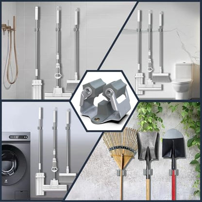 12 Pack Mop and Broom Holder Big Size Hanging 1 KG Extra (12 / Matte Grey)