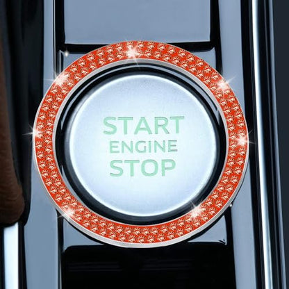 2 PCS Crystal Double Rhinestone Car Engine Start Stop Decoration Ring (Double Redddish Orange)