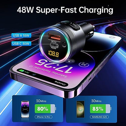 Bluetooth 5.4 FM Transmitter for Car (Silver)
