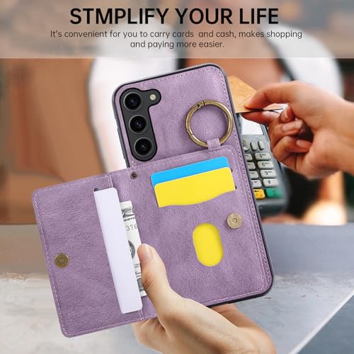 Compatible with Samsung Galaxy S23 Plus S23+ 5G Wallet Case and Screen Protector Crossbody Shoulder Strap Stand Magnetic Car Mount Cell Phone Cover for S23plus 23S + S 23 23+ SM (Purple / for S23 Plus)