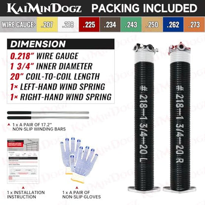 Pair of 1.75" Garage Door Torsion Springs Set with Non (0.218X1.75"X20")
