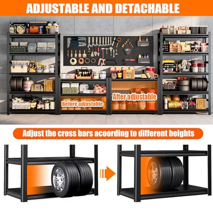 Garage Shelving Adjustable Metal Storage Shelves with Anti‑Tip Safety Kit (Reinforced 72"H×35.4"W×15.7"D)