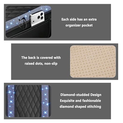 Upgraded Car Center Console Cover with Rhinestones (Upgraded Diamond - Bling Blue)
