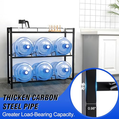 5 Gallon Water Bottle Holder 6 (Black / 6 Slot with top shelf)