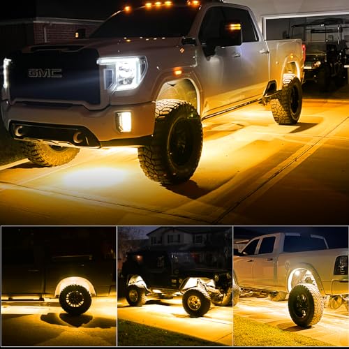 4Pods Pure Yellow 72 LEDs SMD Chips 72w High Power Rock Lights Super Bright Yellow Offroad Car Boat Underglow Lights IP68 Waterproof for Truck SUV UTV ATV RZR (Pure yellow rock lights - 4 pack)
