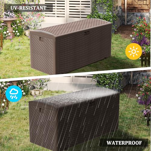 180 Pro Gallon Waterproof Outdoor Storage Bin Resin Deck Box for Patio (Brown / 180 Gallon)
