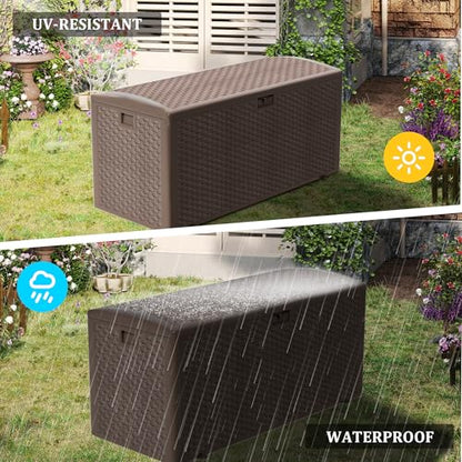180 Pro Gallon Waterproof Outdoor Storage Bin Resin Deck Box for Patio (Brown / 180 Gallon)