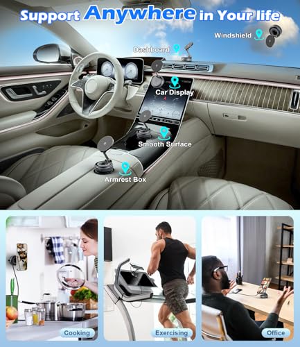 15W Wireless Charger Magnetic Car Phone Holder [Vacuum Suction Cup] 360° Adjustable & Foldable Car Mount for Dashboard (Car Charger Mount)