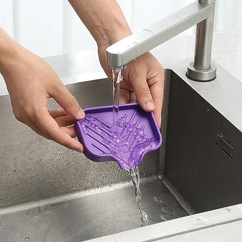 Silicone Soap Dish with Drain Spout (Purple / S(4.9"×3.2"))