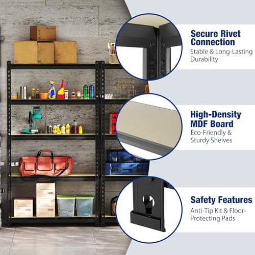 5 Tier Storage Shelf (Black / 35.4"W x 15.7"D x 72"H)