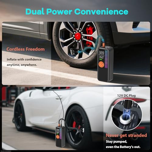 150PSI Portable Cordless Tire Inflator Air Compressor (Orange / 6000mAh)