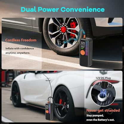 150PSI Portable Cordless Tire Inflator Air Compressor (Orange / 6000mAh)