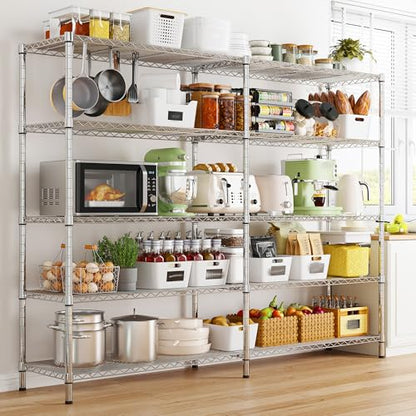 58" W Storage Shelves Wire Shelving 1400LB Metal Shelves for 5 Tier Shelving Unit with Shelf Adjustable Garage Shelving Rack for Pantry Kitchen Garage (Chrome-13.8"D x 58"W x 59"H-5 Tier)