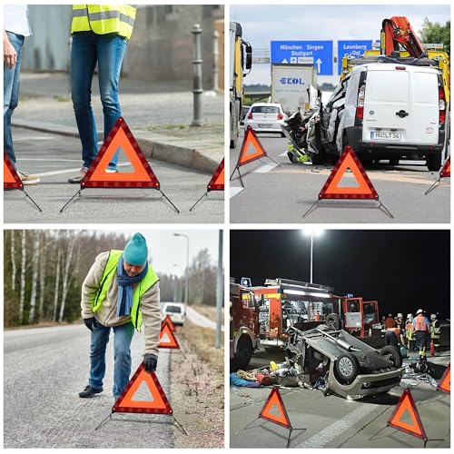 3PACK Car Warning Triangle Heavy Reflective Warning Road Safety Triangle Kit Suitable for car Breakdown and Temporary Parking on the Road (Red-S-3)