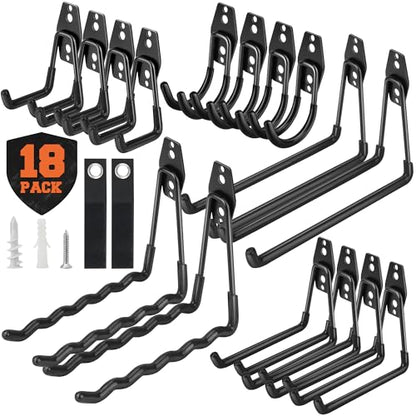 18 Pack Heavy Duty Garage Hooks (18 / Black)
