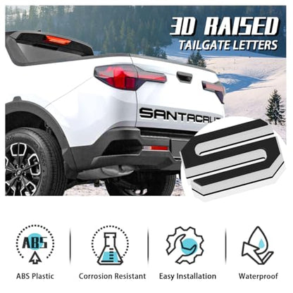 Tailgate Insert Letters Compatible for 2022 2023 2024 2025 Santa Cruz 4D Raised Tailgate Decal Letters (Silver Edge Black Faced)