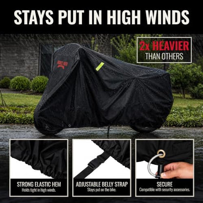 Waterproof Motorcycle Cover for Large Cruisers (Badass Black / [L] 97"L x 41"W x 57"H)