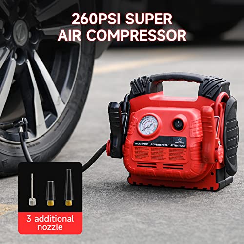 Car Battery Jump Starter with Air Compressor Portable Tire Inflator (Black)