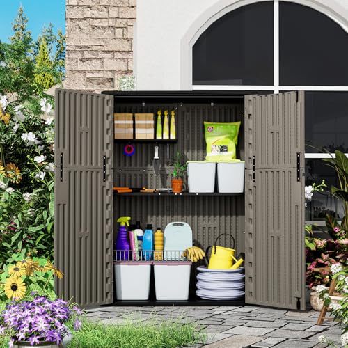 57 Cu.Ft Outdoor Storage Shed Weather Resistant (Brown / Tall Shed-47 cu ft)