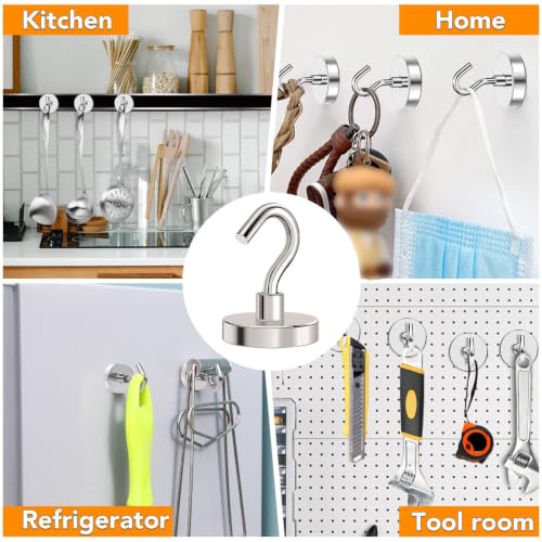 Magnetic Hooks Heavy Duty 120LB+ Strong Magnet with Hook (Silver / 8Pack-110LB)