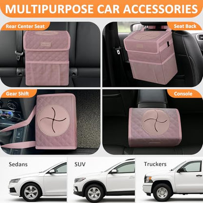 Car Trash Can with Lid Leak Proof Car Accessories for Women (2.2 Gallons / Quilted-Pink)