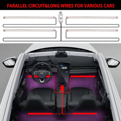 Upgrade Smart USB Dream Color Interior Car LED Strip Light with App Control (RGB Dreamcolor / 72LED,4strips)