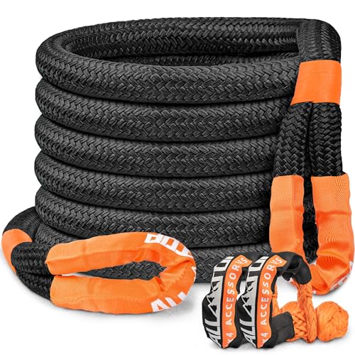 Kinetic Recovery Rope Kit w (1.5"x30'(Black) + 2pcs Soft Shackle)