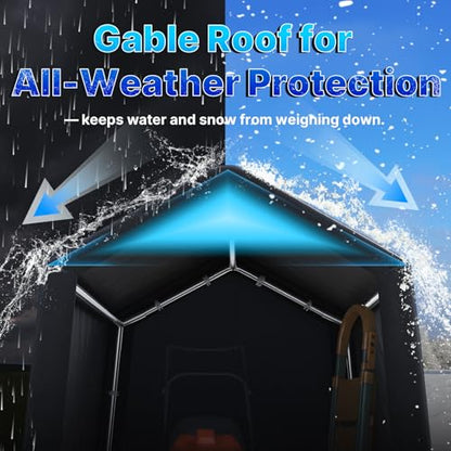 6x8 ft Outdoor Portable Storage Shelter Shed with 2 Roll up Zipper Doors & Vents Carport for Motorcycle Waterproof and UV Resistant Portable Garage Kit Tent (Dark Gray / 6'x8')