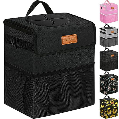Leak Proof Car Trash Can with Lid Large Black (Balck / 3 Gallons)