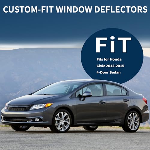4PCS Window Visors Rain Guards Fits for Honda Civic 2012 (For Honda Civic 2012-2015)