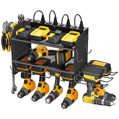 Modular Power Tool Organizer Wall Mount Charging Station (Black / 10FT Cord)