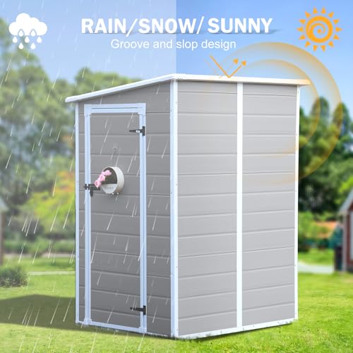 5x3 FT Small Resin Storage Shed with Floor Included (Gray)