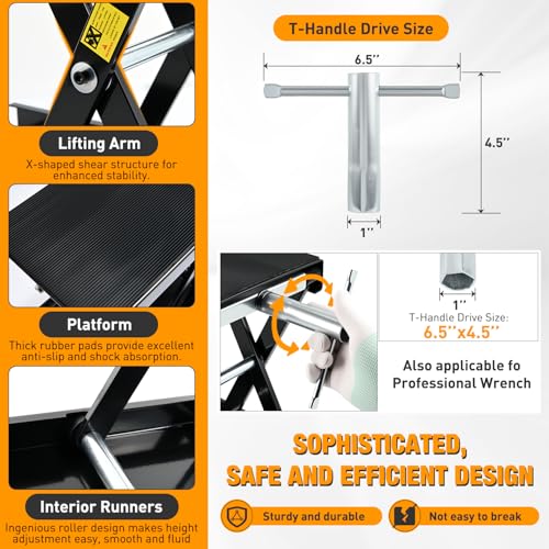 Motorcycle Lift Jack 1100 LBS Motorcycle Scissor Jack Stand Lift with Wide Deck Crank Handle 3.4" (Black)