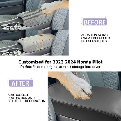 Center Console Cover Compatible with 2023 2024 2025 Honda Pilot & 2024 2025 Ridgeline & 2024 2025 2026 Honda Passport Accessories Armrest Console Cover Interior Accessories Leather (Without Pocket)