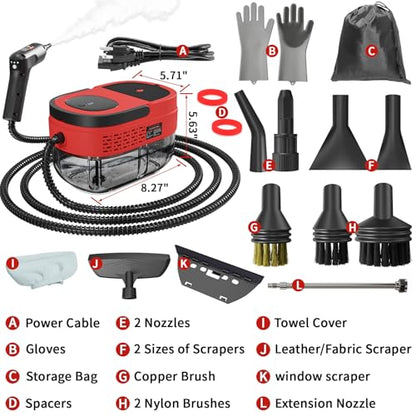 Handheld Steam Cleaner for Home (Red / 16PCs)