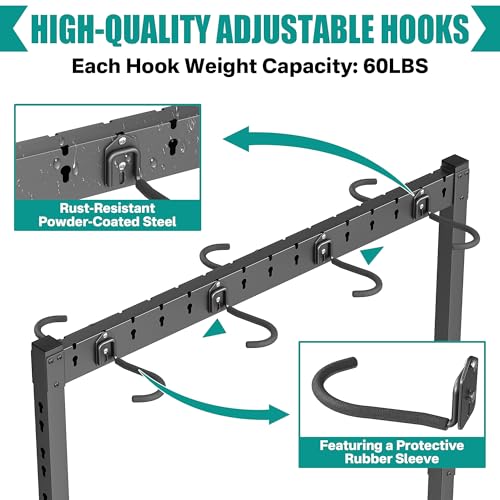 Freestanding Bike Stand Rack with Adjustable Hooks (7 Bike & 7 Helmet Hooks)