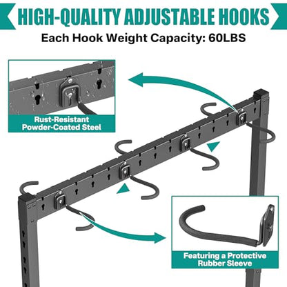 Freestanding Bike Stand Rack with Adjustable Hooks (7 Bike & 7 Helmet Hooks)