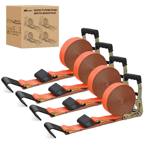 Flat Hook Ratchet Straps 4 Pack 2 in x 30 Ft (4Pcs 2in x 30ft Flat Hook Straps)