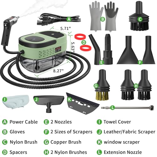 Handheld Steam Cleaner for Home (Light Green / 16PCs)