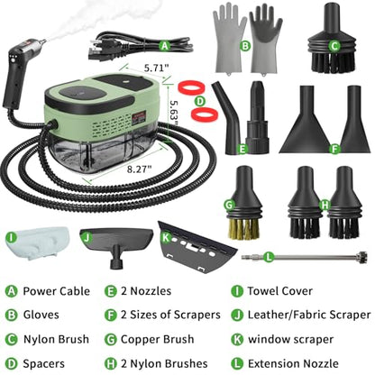 Handheld Steam Cleaner for Home (Light Green / 16PCs)