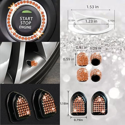 27 PCs Orange Bling Car Accessories Set for Women (Orange Diamond)