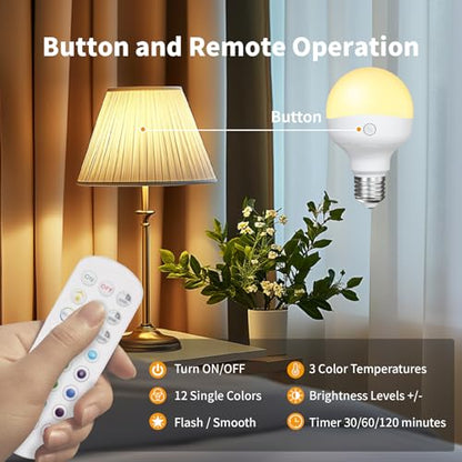 E26 2500mAh Rechargeable Light Bulbs with Remote for Lamp Sconces (2500mAH-2PK)