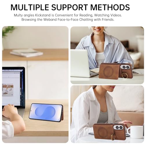 Compatible with Samsung Galaxy S25 Edge Wallet Case Screen Protector Crossbody Shoulder Strap Ring Buckle Stand Card Holder Magnetic Car Mount Phone Cover for S25Edge 25S S 25 25Edge Women Men Brown (Brown / for S25 edge)