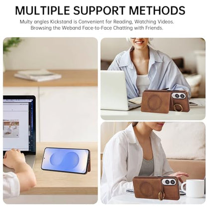 Compatible with Samsung Galaxy S25 Edge Wallet Case Screen Protector Crossbody Shoulder Strap Ring Buckle Stand Card Holder Magnetic Car Mount Phone Cover for S25Edge 25S S 25 25Edge Women Men Brown (Brown / for S25 edge)