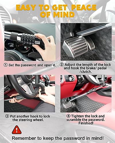 Steering Wheel Lock Anti Theft Device Retractable Brake Pedal Lock Keyless Password 5 Coded Combination Anti Theft Car Security Device Heavy Duty Universal Fit for Vehicle Car Truck Van SUV (Max length of 35.8")
