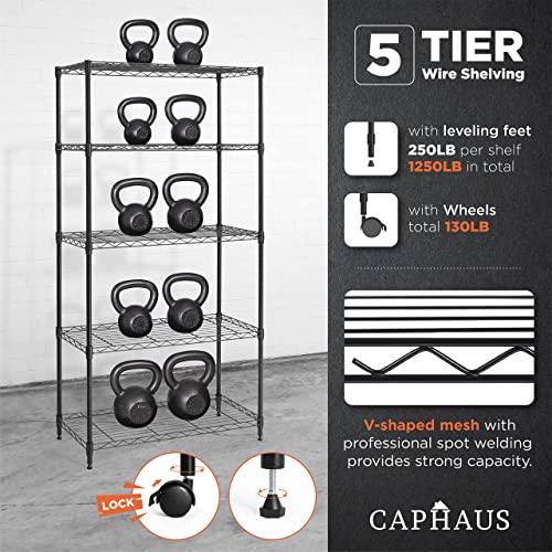 3/4/5-Tier Adjustable Height Wire Shelving Unit, Wire Rack Shelving, Metal Steel Storage Shelves, Garage Shelving Storage Organizer, Utility Storage Shelf, 5-Tier With Wheels, Black (5-tier / W/ Wheel)