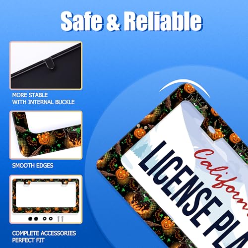 Pumpkin Bats License Plate Frame Stainless Steel Accessory 12.3x6.3 Inch (Halloween Bat Pumpkin)
