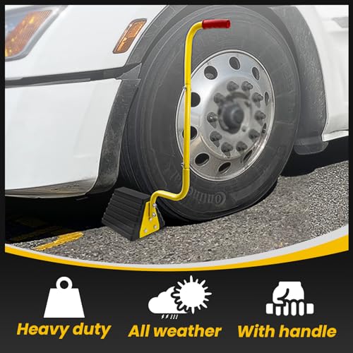 2 Pack Heavy Duty Rubber Wheel Chock with Handle (Black-handle)