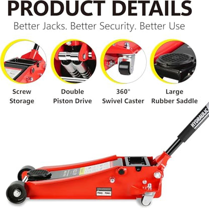 4 Ton Low Profile Floor Jack (Red - 4 Ton(Dual Pump), Lift 4"-21")