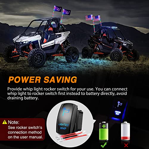 2PCS 6FT RGB LED Whip Lights APP & Remote Control (RGB-Quick Connect Base / 6FT -2PCS)